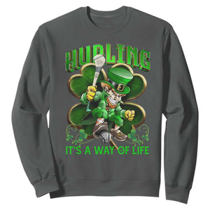 Funny Hurling It's A Way Of Life Sweatshirt Leprechaun Shamrock Irish Sport TS11 Dark Heather Print Your Wear