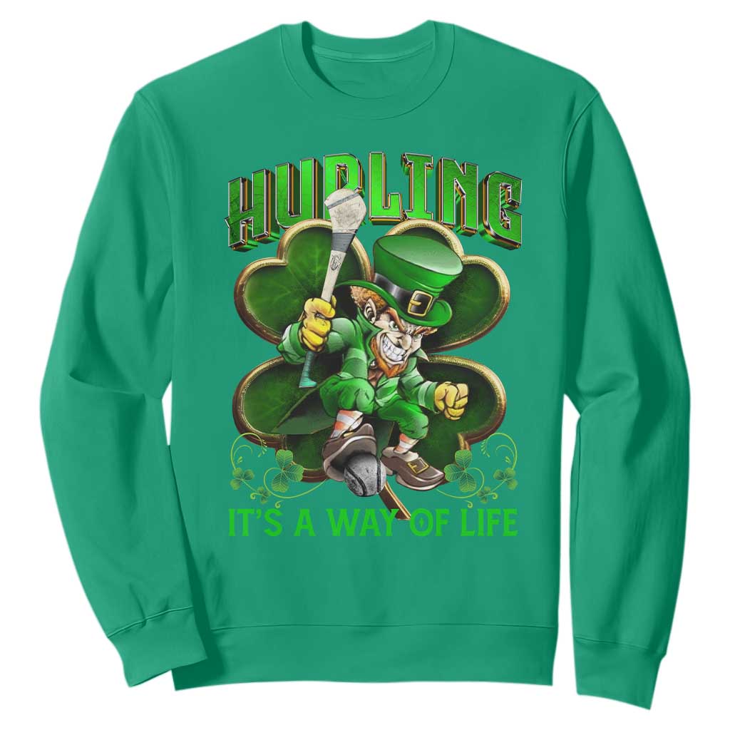 Funny Hurling It's A Way Of Life Sweatshirt Leprechaun Shamrock Irish Sport TS11 Irish Green Print Your Wear