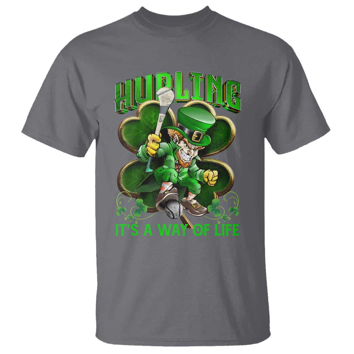 Funny Hurling It's A Way Of Life T Shirt Leprechaun Shamrock Irish Sport TS11 Charcoal Print Your Wear