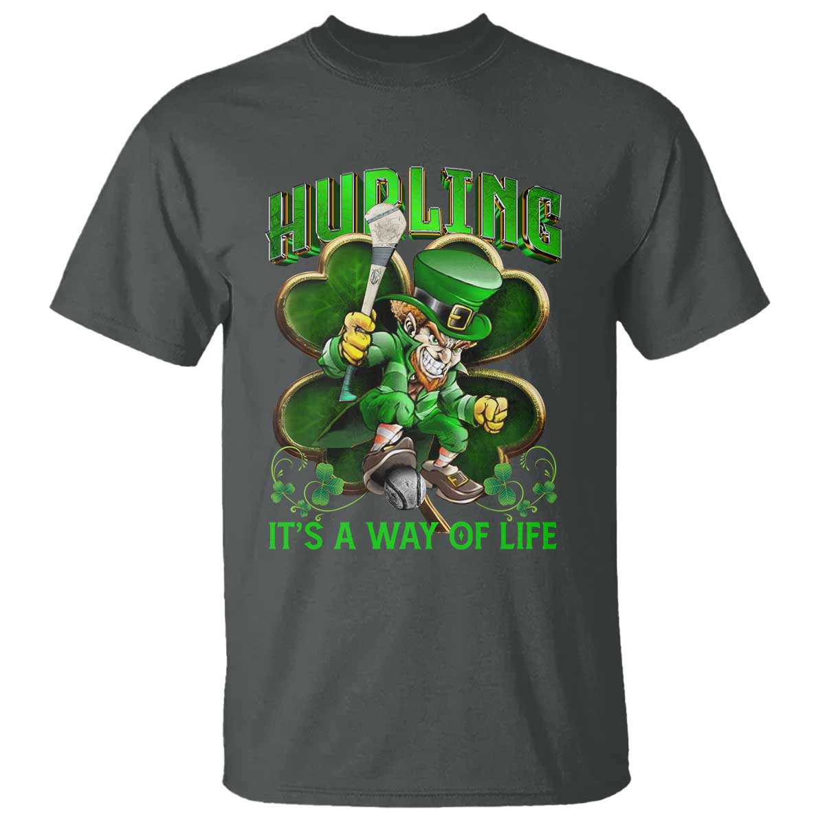 Funny Hurling It's A Way Of Life T Shirt Leprechaun Shamrock Irish Sport TS11 Dark Heather Print Your Wear