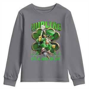 Funny Hurling It's A Way Of Life Youth Sweatshirt Leprechaun Shamrock Irish Sport TS11 Charcoal Print Your Wear