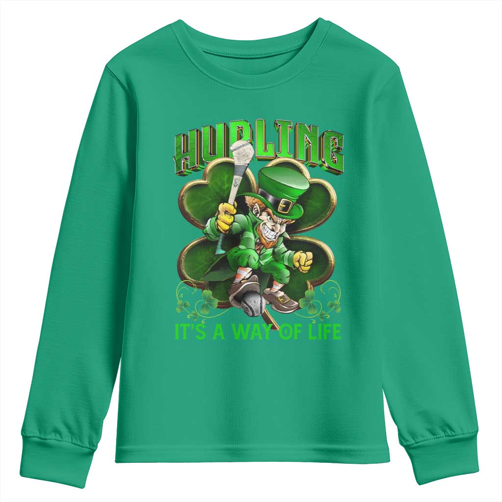 Funny Hurling It's A Way Of Life Youth Sweatshirt Leprechaun Shamrock Irish Sport TS11 Irish Green Print Your Wear