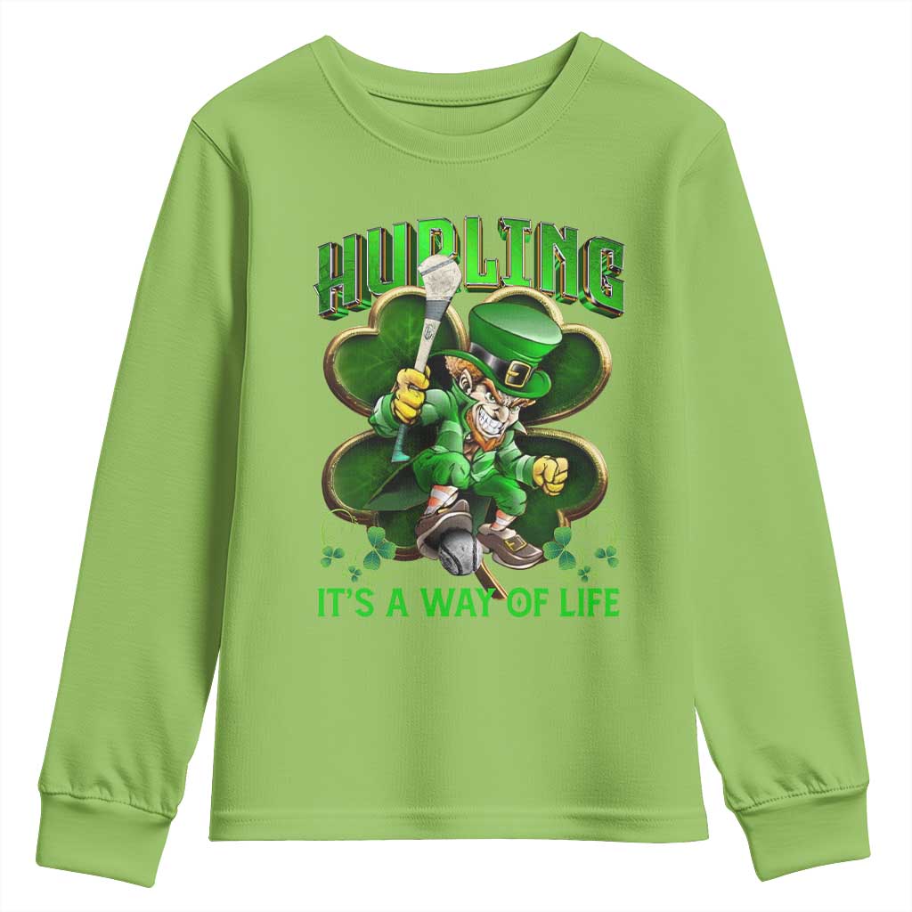 Funny Hurling It's A Way Of Life Youth Sweatshirt Leprechaun Shamrock Irish Sport TS11 Lime Print Your Wear