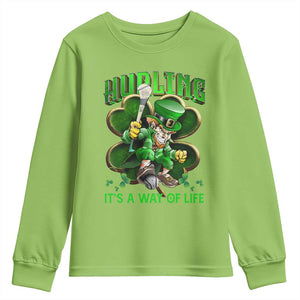 Funny Hurling It's A Way Of Life Youth Sweatshirt Leprechaun Shamrock Irish Sport TS11 Lime Print Your Wear