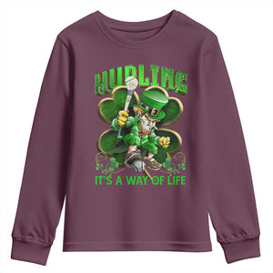 Funny Hurling It's A Way Of Life Youth Sweatshirt Leprechaun Shamrock Irish Sport TS11 Maroon Print Your Wear
