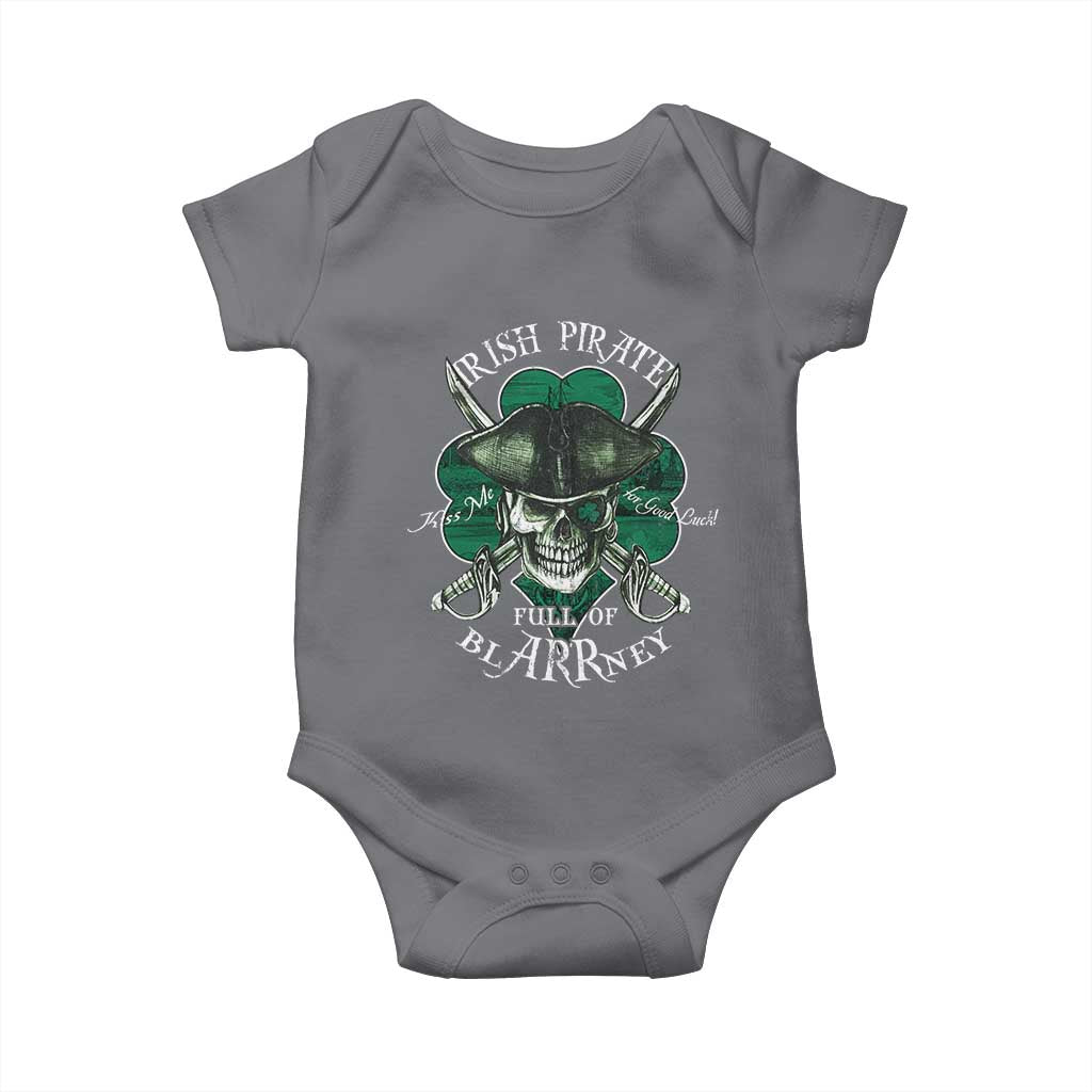 Funny Irish Pirate Full Of Blarrney Kiss Me For Good Luck Baby Onesie St Patrick's Day TS11 Charcoal Print Your Wear
