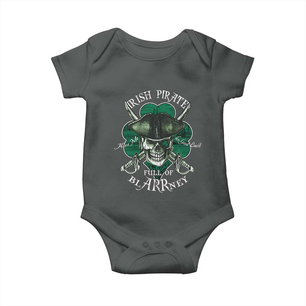 Funny Irish Pirate Full Of Blarrney Kiss Me For Good Luck Baby Onesie St Patrick's Day TS11 Dark Heather Print Your Wear