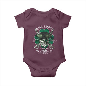 Funny Irish Pirate Full Of Blarrney Kiss Me For Good Luck Baby Onesie St Patrick's Day TS11 Maroon Print Your Wear