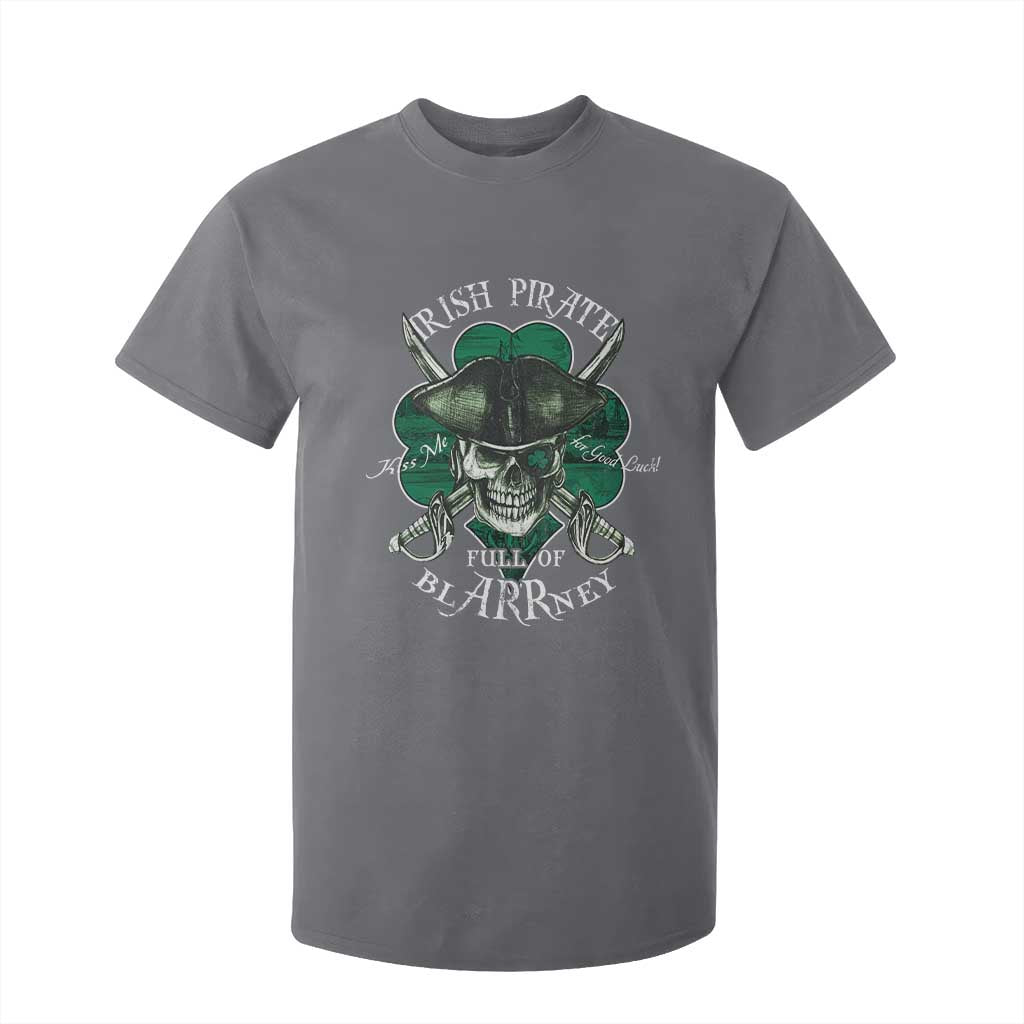 Funny Irish Pirate Full Of Blarrney Kiss Me For Good Luck T Shirt For Kid St Patrick's Day TS11 Charcoal Print Your Wear