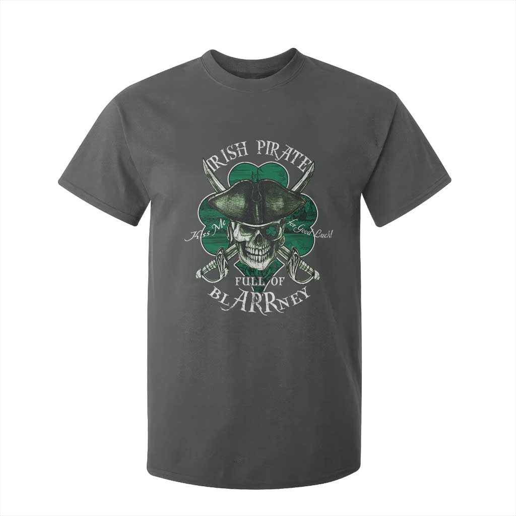 Funny Irish Pirate Full Of Blarrney Kiss Me For Good Luck T Shirt For Kid St Patrick's Day TS11 Dark Heather Print Your Wear