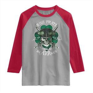 Funny Irish Pirate Full Of Blarrney Kiss Me For Good Luck Raglan Shirt St Patrick's Day TS11 Sport Gray Red Print Your Wear