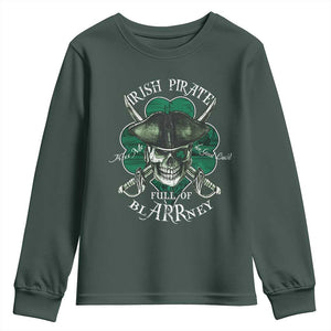 Funny Irish Pirate Full Of Blarrney Kiss Me For Good Luck Youth Sweatshirt St Patrick's Day TS11 Dark Forest Green Print Your Wear