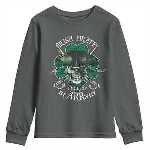 Funny Irish Pirate Full Of Blarrney Kiss Me For Good Luck Youth Sweatshirt St Patrick's Day TS11 Dark Heather Print Your Wear