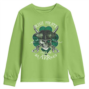 Funny Irish Pirate Full Of Blarrney Kiss Me For Good Luck Youth Sweatshirt St Patrick's Day TS11 Lime Print Your Wear