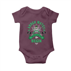 Funny St Patrick's Day Pirate Baby Onesie Arrgh Matey Let The Shenanigans Begin Shamrock TS11 Maroon Print Your Wear