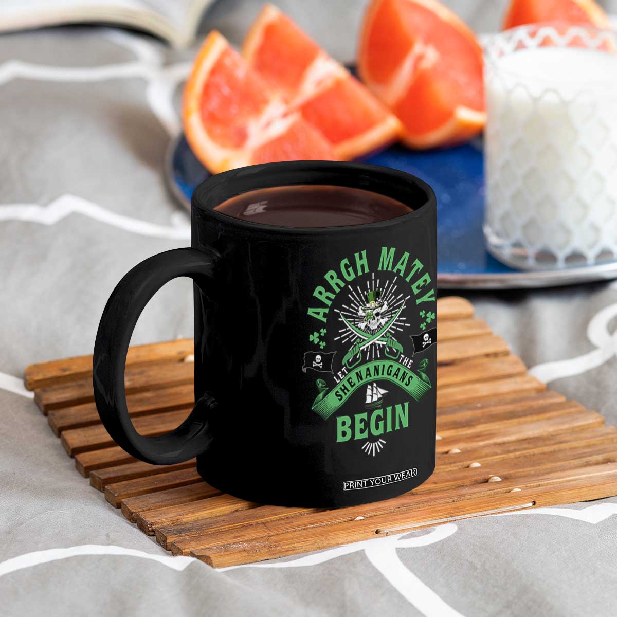 Funny St Patrick's Day Pirate Coffee Mug Arrgh Matey Let The Shenanigans Begin Shamrock TS11 Print Your Wear