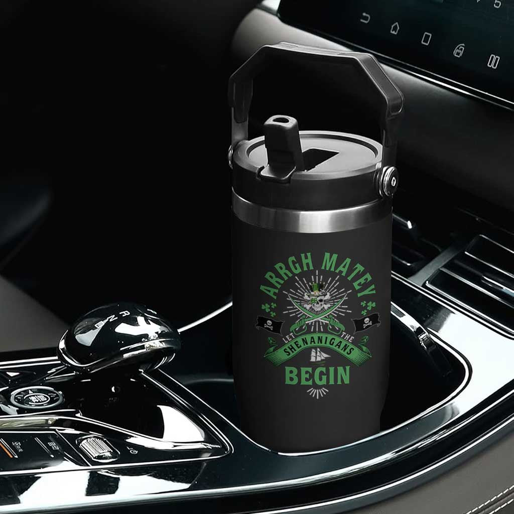 Funny St Patrick's Day Pirate Flip Straw Tumbler Arrgh Matey Let The Shenanigans Begin Shamrock TS11 Print Your Wear