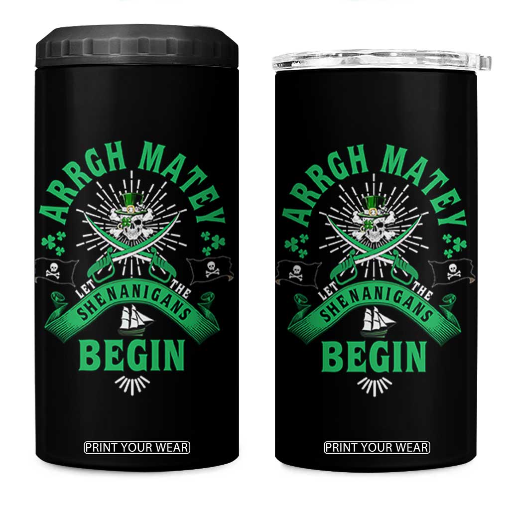 Funny St Patrick's Day Pirate 4 in 1 Can Cooler Tumbler Arrgh Matey Let The Shenanigans Begin Shamrock TS11 One Size: 16 oz Black Print Your Wear