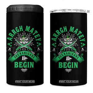 Funny St Patrick's Day Pirate 4 in 1 Can Cooler Tumbler Arrgh Matey Let The Shenanigans Begin Shamrock TS11 One Size: 16 oz Black Print Your Wear