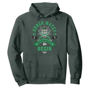 Funny St Patrick's Day Pirate Hoodie Arrgh Matey Let The Shenanigans Begin Shamrock TS11 Dark Forest Green Print Your Wear