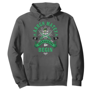 Funny St Patrick's Day Pirate Hoodie Arrgh Matey Let The Shenanigans Begin Shamrock TS11 Dark Heather Print Your Wear