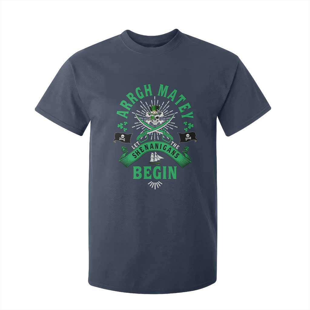 Funny St Patrick's Day Pirate T Shirt For Kid Arrgh Matey Let The Shenanigans Begin Shamrock TS11 Navy Print Your Wear