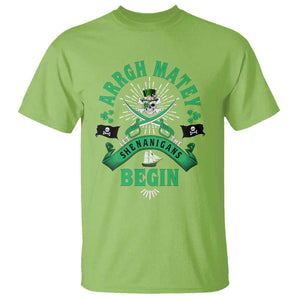 Funny St Patrick's Day Pirate T Shirt Arrgh Matey Let The Shenanigans Begin Shamrock TS11 Lime Print Your Wear