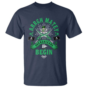 Funny St Patrick's Day Pirate T Shirt Arrgh Matey Let The Shenanigans Begin Shamrock TS11 Navy Print Your Wear