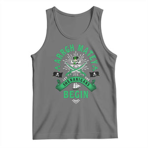 Funny St Patrick's Day Pirate Tank Top Arrgh Matey Let The Shenanigans Begin Shamrock TS11 Black Heather Print Your Wear