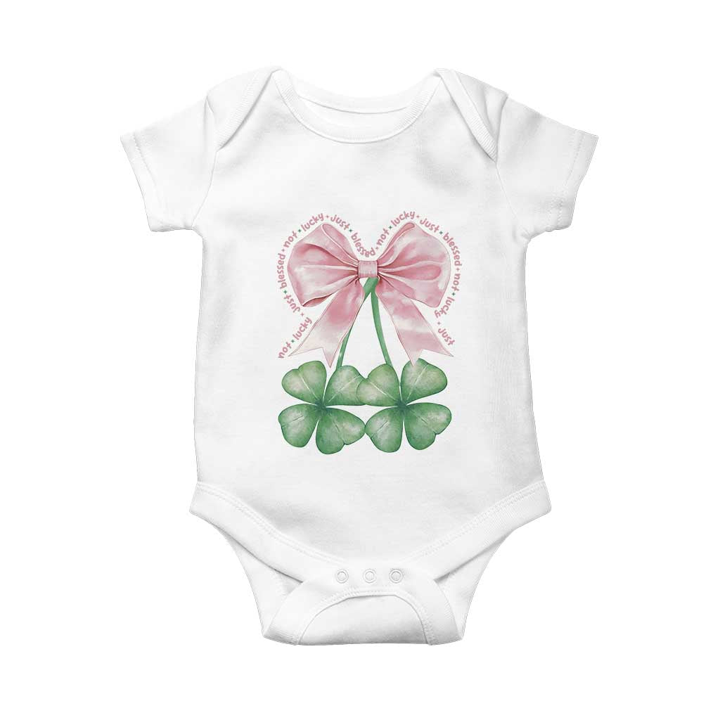 Not Lucky Just Blessed Baby Onesie Blessed Christian Shamrocks St Patricks Day Coquette TS11 White Print Your Wear