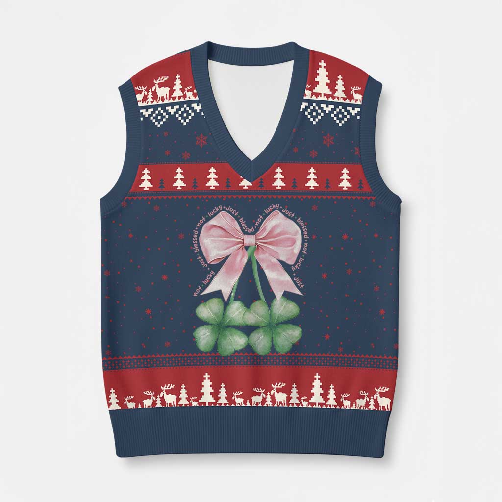 Not Lucky Just Blessed V-Neck Knit Sweater Vest Blessed Christian Shamrocks St Patricks Day Coquette TS11 Navy Red Print Your Wear