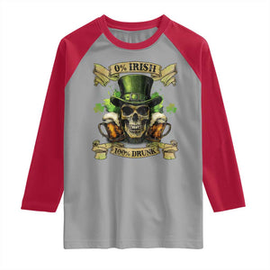 Funny St Patrick's Day Irish Beer Drinking Raglan Shirt 0% Irish 100% Drunk Skull TS11 Sport Gray Red Print Your Wear