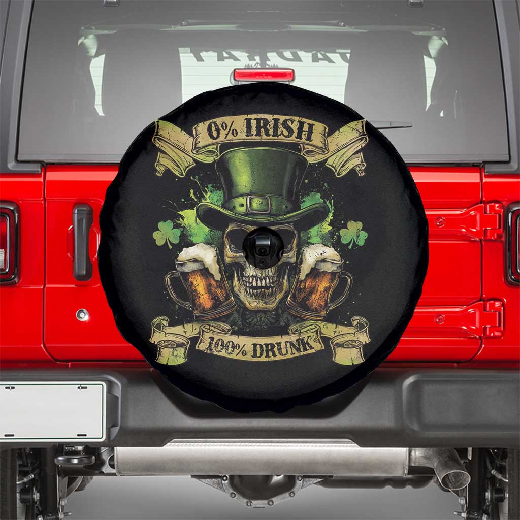 Funny St Patrick's Day Irish Beer Drinking Spare Tire Cover 0% Irish 100% Drunk Skull TS11 Black Print Your Wear