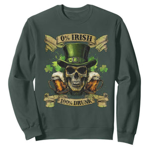 Funny St Patrick's Day Irish Beer Drinking Sweatshirt 0% Irish 100% Drunk Skull TS11 Dark Forest Green Print Your Wear