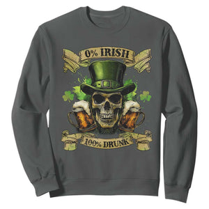 Funny St Patrick's Day Irish Beer Drinking Sweatshirt 0% Irish 100% Drunk Skull TS11 Dark Heather Print Your Wear