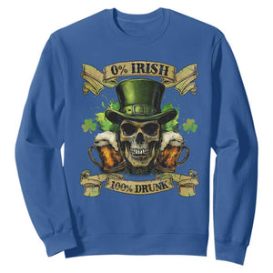 Funny St Patrick's Day Irish Beer Drinking Sweatshirt 0% Irish 100% Drunk Skull TS11 Royal Blue Print Your Wear