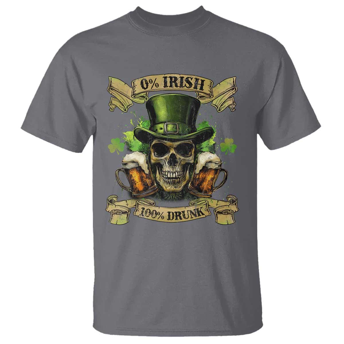 Funny St Patrick's Day Irish Beer Drinking T Shirt 0% Irish 100% Drunk Skull TS11 Charcoal Print Your Wear