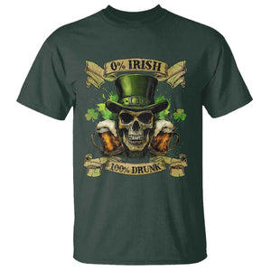 Funny St Patrick's Day Irish Beer Drinking T Shirt 0% Irish 100% Drunk Skull TS11 Dark Forest Green Print Your Wear