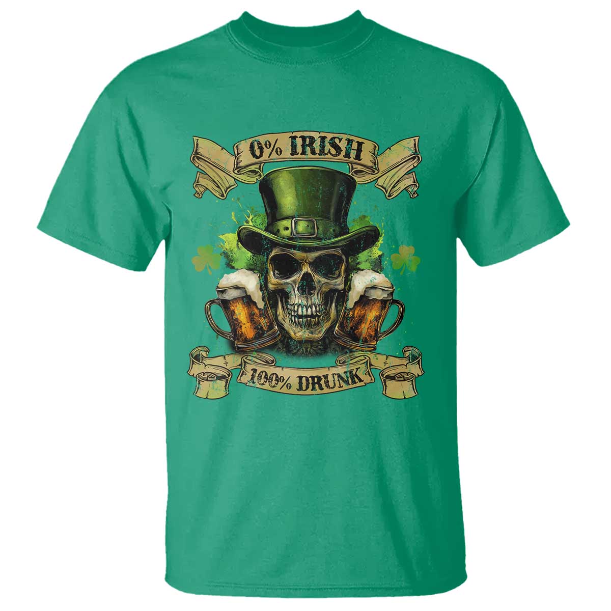 Funny St Patrick's Day Irish Beer Drinking T Shirt 0% Irish 100% Drunk Skull TS11 Irish Green Print Your Wear