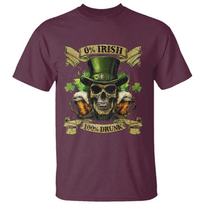 Funny St Patrick's Day Irish Beer Drinking T Shirt 0% Irish 100% Drunk Skull TS11 Maroon Print Your Wear