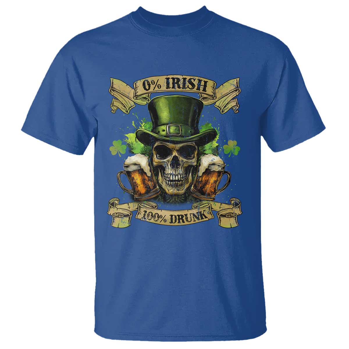 Funny St Patrick's Day Irish Beer Drinking T Shirt 0% Irish 100% Drunk Skull TS11 Royal Blue Print Your Wear