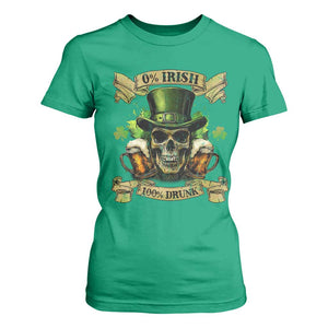 Funny St Patrick's Day Irish Beer Drinking T Shirt For Women 0% Irish 100% Drunk Skull TS11 Irish Green Print Your Wear