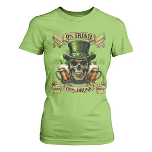 Funny St Patrick's Day Irish Beer Drinking T Shirt For Women 0% Irish 100% Drunk Skull TS11 Lime Print Your Wear
