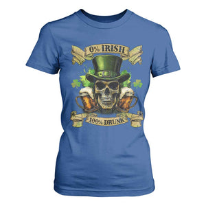 Funny St Patrick's Day Irish Beer Drinking T Shirt For Women 0% Irish 100% Drunk Skull TS11 Royal Blue Print Your Wear