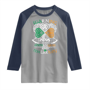 Funny Warning May Be Prone To Shenanigans And Malarkey Raglan Shirt St Patrick's Day Celtic Shamrock TS11 Sport Gray Navy Print Your Wear