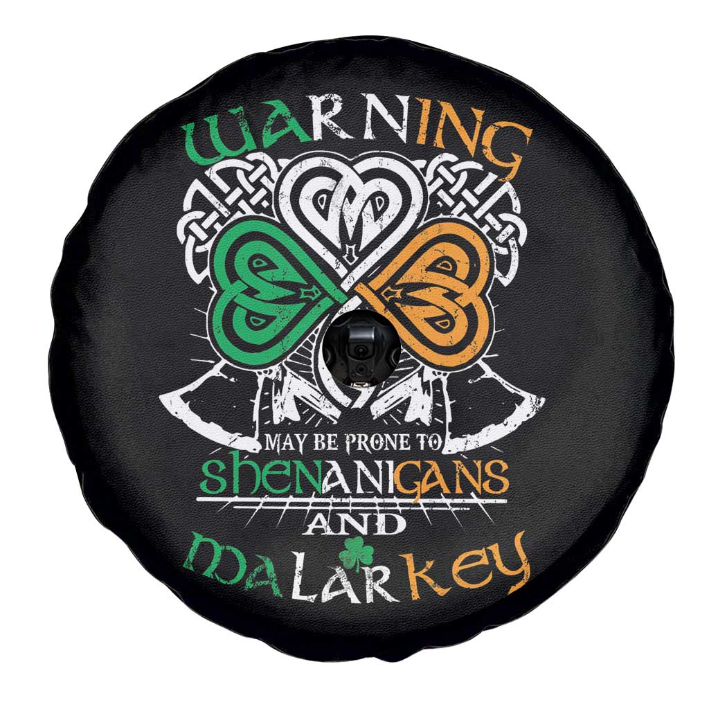 Funny Warning May Be Prone To Shenanigans And Malarkey Spare Tire Cover St Patrick's Day Celtic Shamrock TS11 Print Your Wear