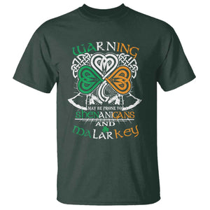Funny Warning May Be Prone To Shenanigans And Malarkey T Shirt St Patrick's Day Celtic Shamrock TS11 Dark Forest Green Print Your Wear