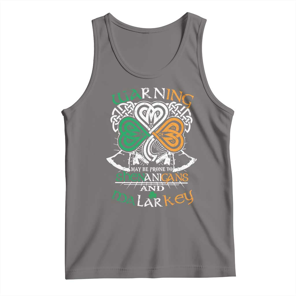 Funny Warning May Be Prone To Shenanigans And Malarkey Tank Top St Patrick's Day Celtic Shamrock TS11 Deep Heather Print Your Wear