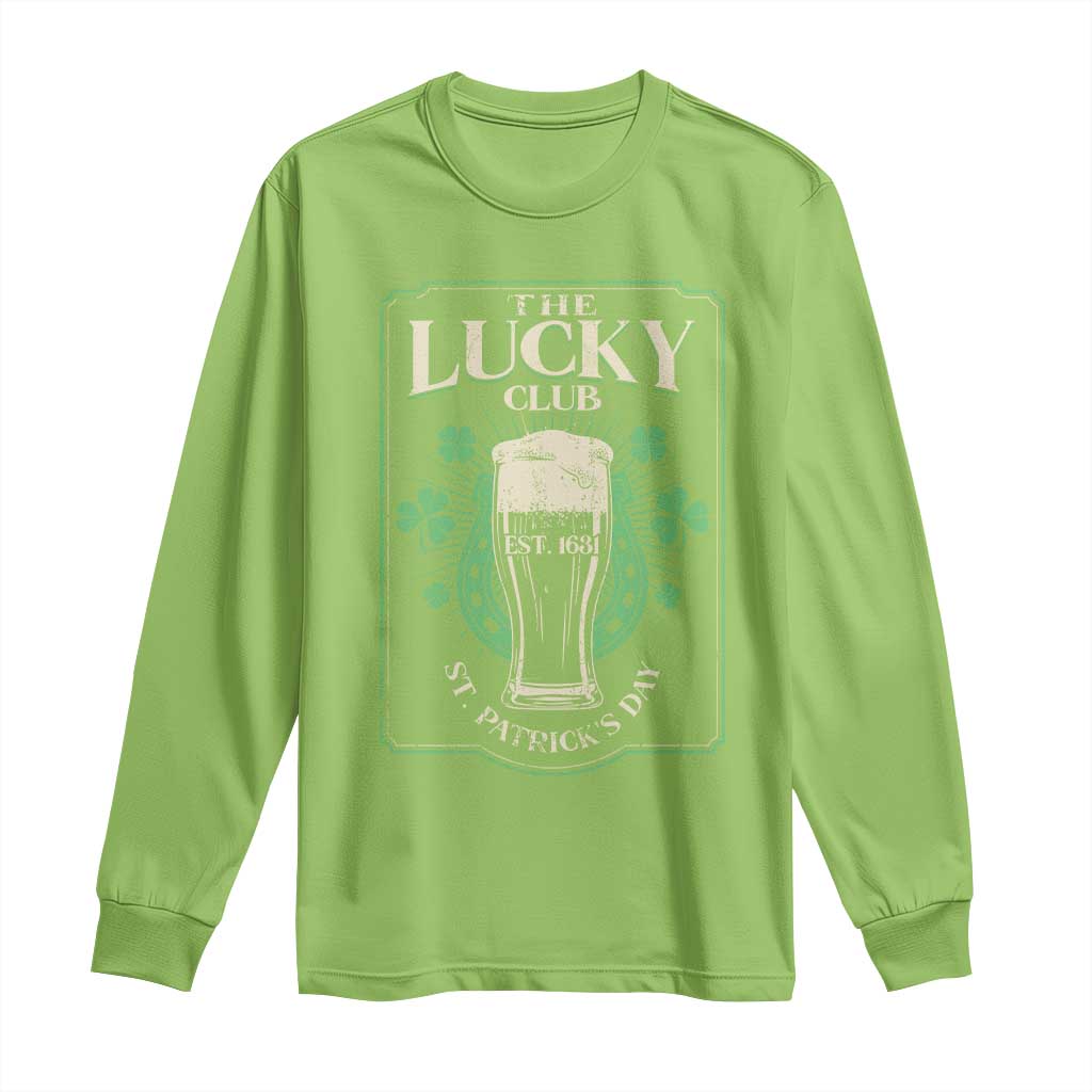 Funny St Patrick's Day Irish Beer Drinking Long Sleeve Shirt The Lucky Beer Club Horseshoe TS11 Lime Print Your Wear
