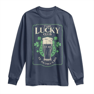 Funny St Patrick's Day Irish Beer Drinking Long Sleeve Shirt The Lucky Beer Club Horseshoe TS11 Navy Print Your Wear